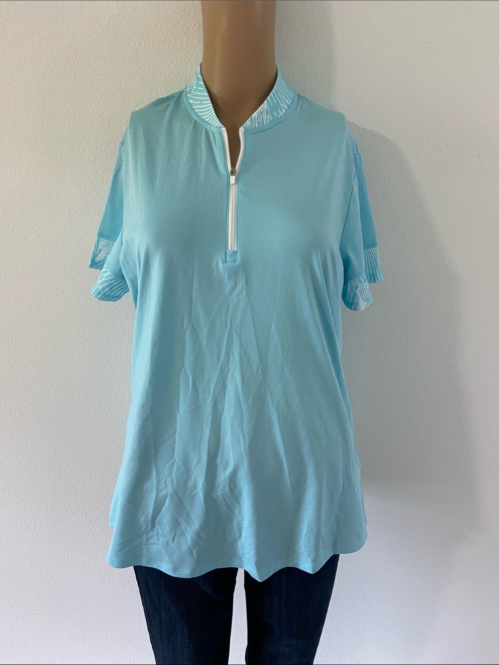Womens Active wear Adidas Light Blue Short-Sleeve Zip Polo Top NWT  Size L
